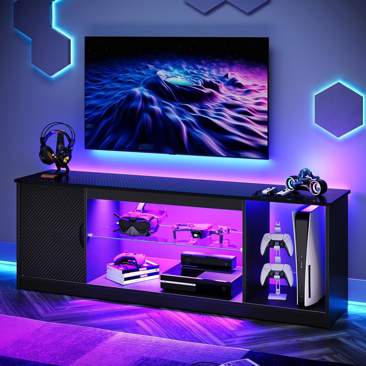 Bestier 148 CM LED TV Stand for 55/60 / 65 Inch TVs Gaming Entertainment Center...
