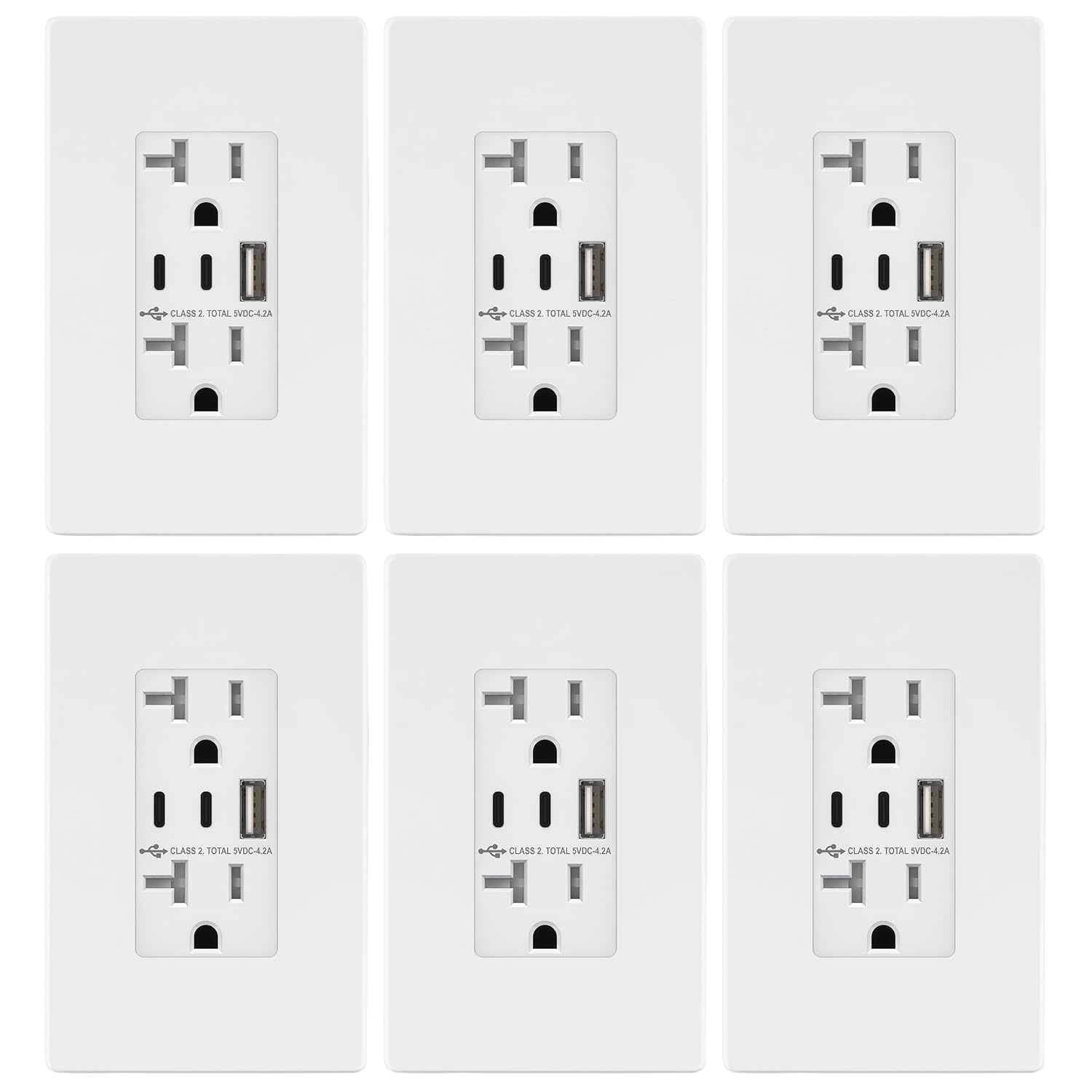 TOPGREENER 4.2A 21W 3-Port Type C USB Outlet, 20 Amp Receptacle Plug, Charging P...