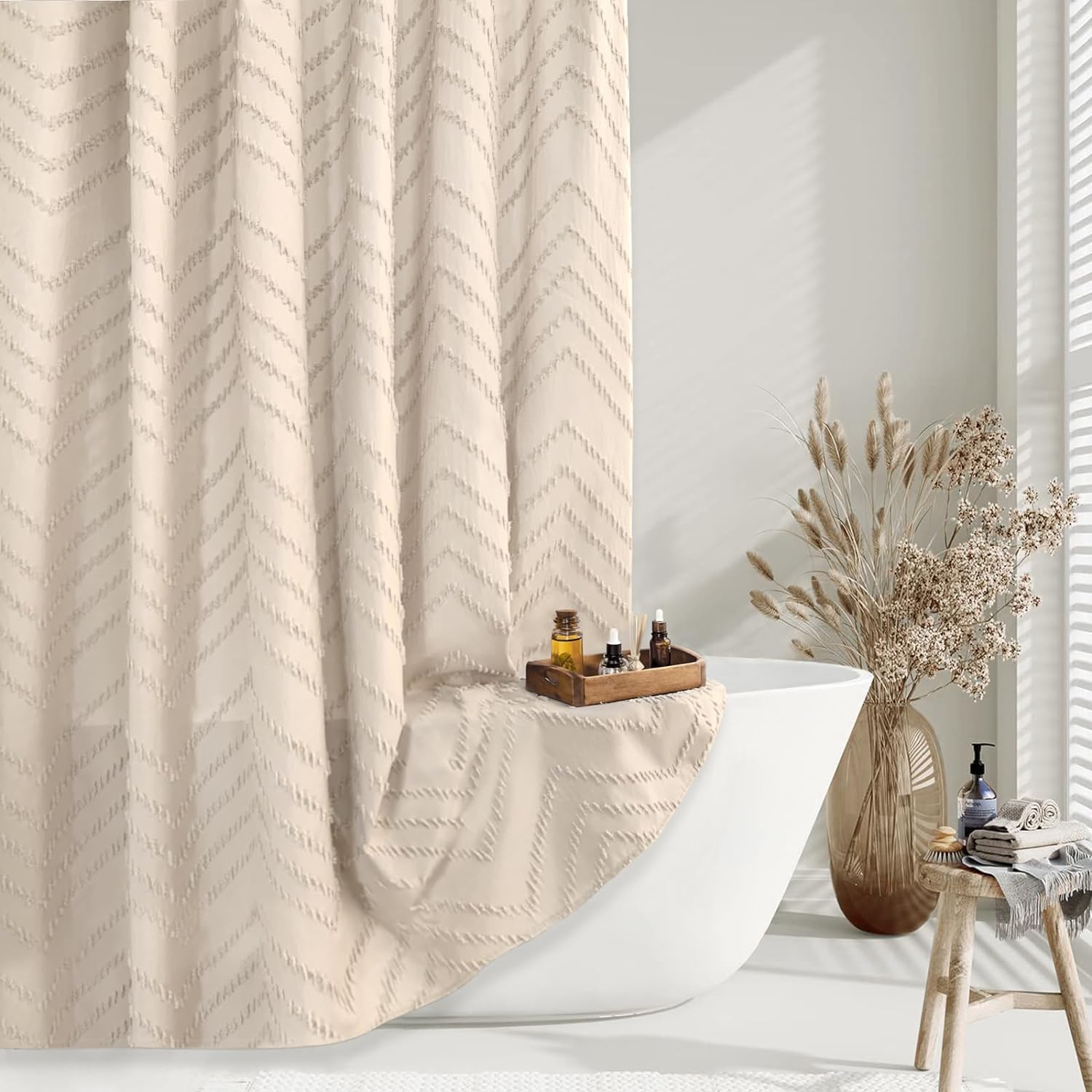 Beige Boho Shower Curtain 72 x 72 Modern Farmhouse Shower Curtain Beige 72"W x 7...