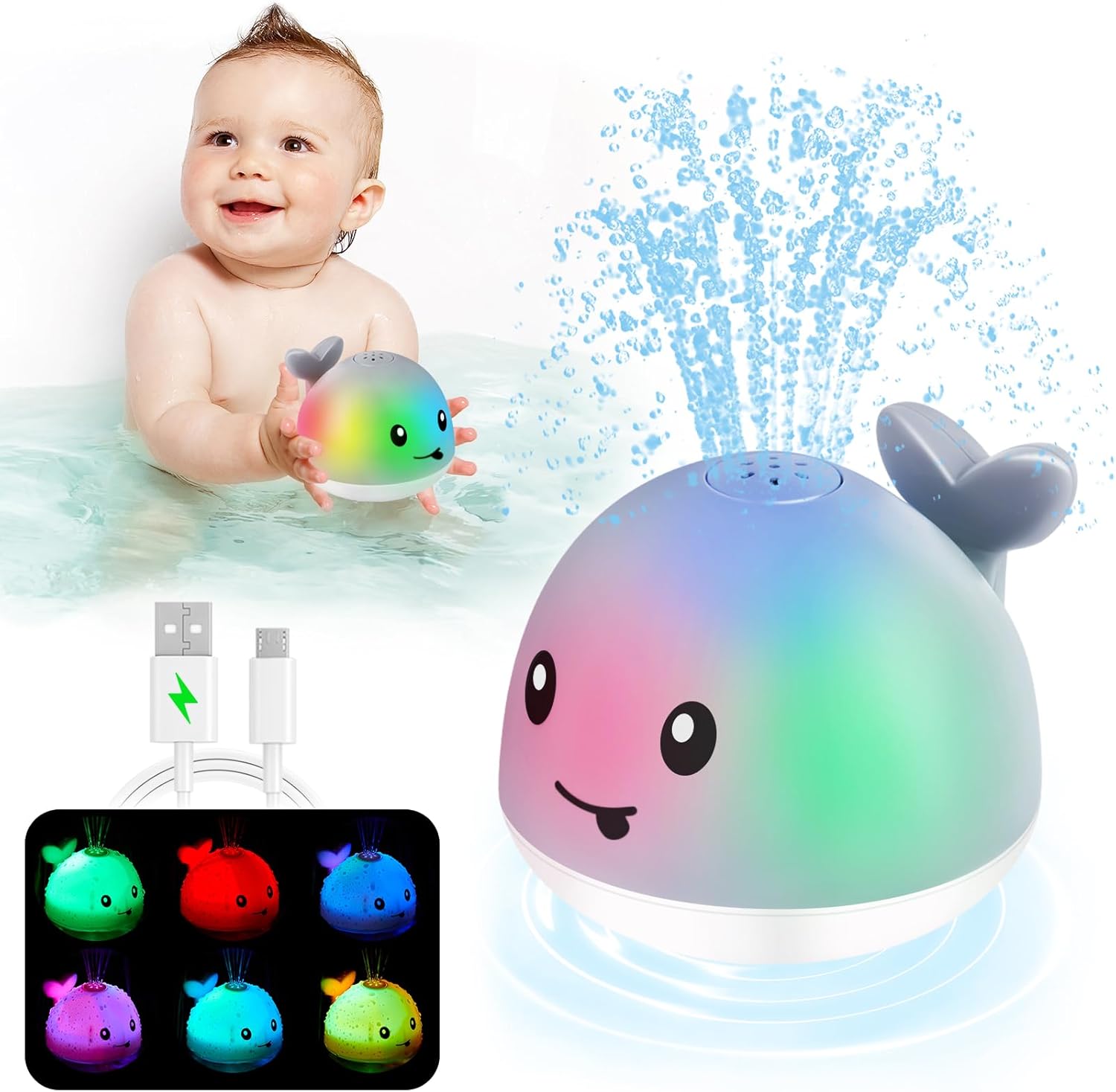 Baby Bath Toys, Toddler Bath Toys for Kids Ages 1-3, Light Up Whale Bath Toy Spr...