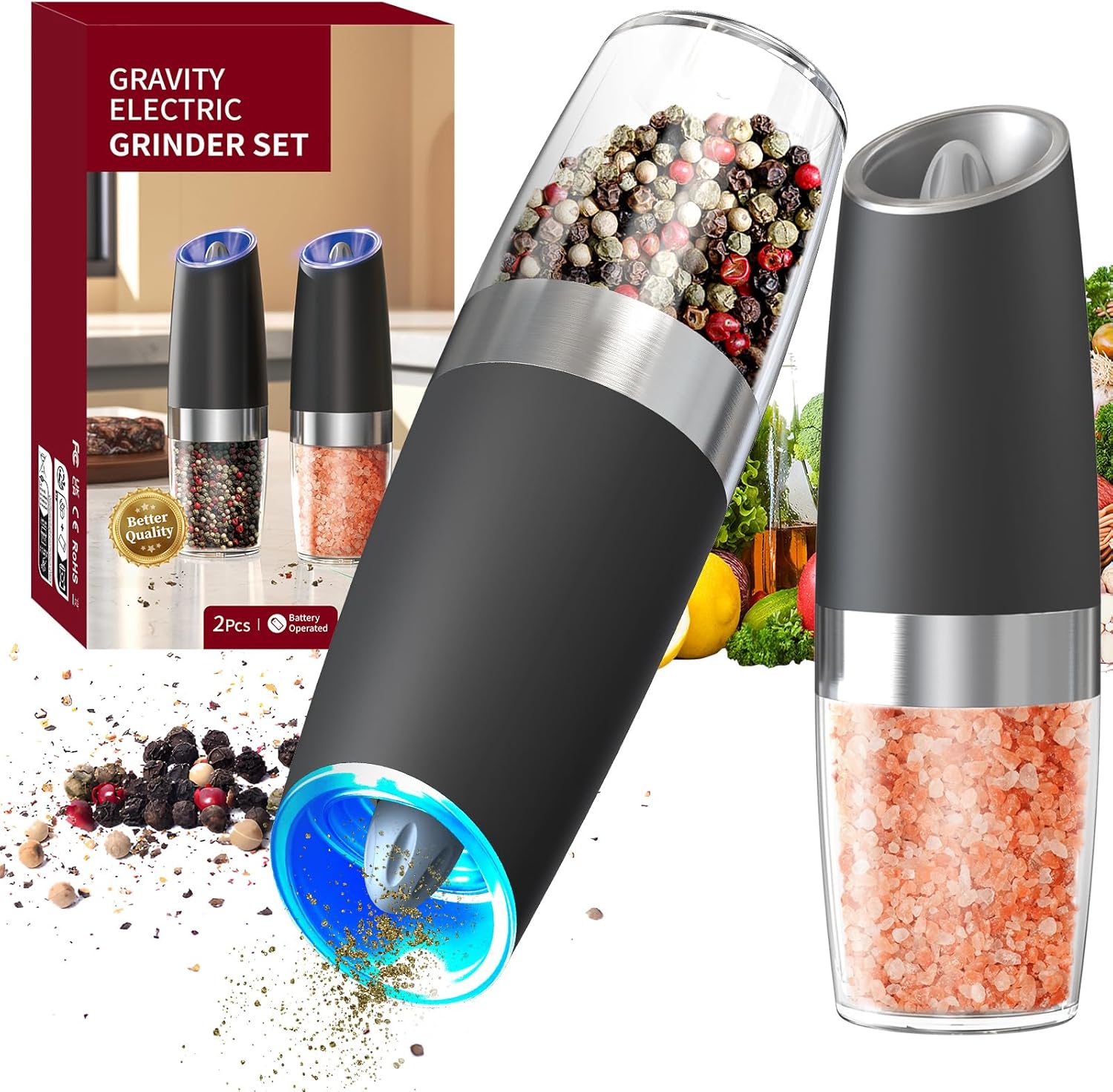 CIRCLE JOY Gravity Electric Salt and Pepper Grinder Set Automatic Salt and Peppe...