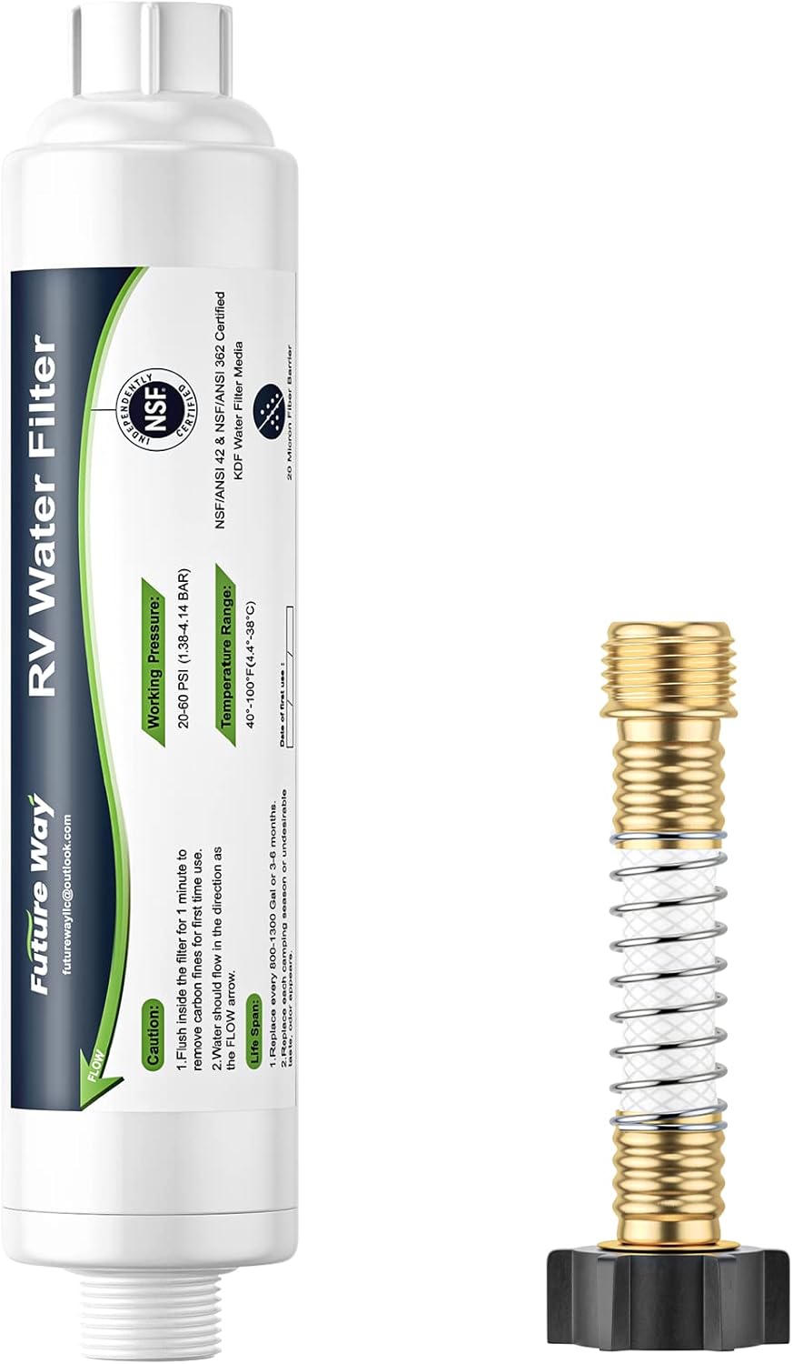 Future Way RV Water Filter with Flexible Hose Protector, Reduces Odors, Sediment...