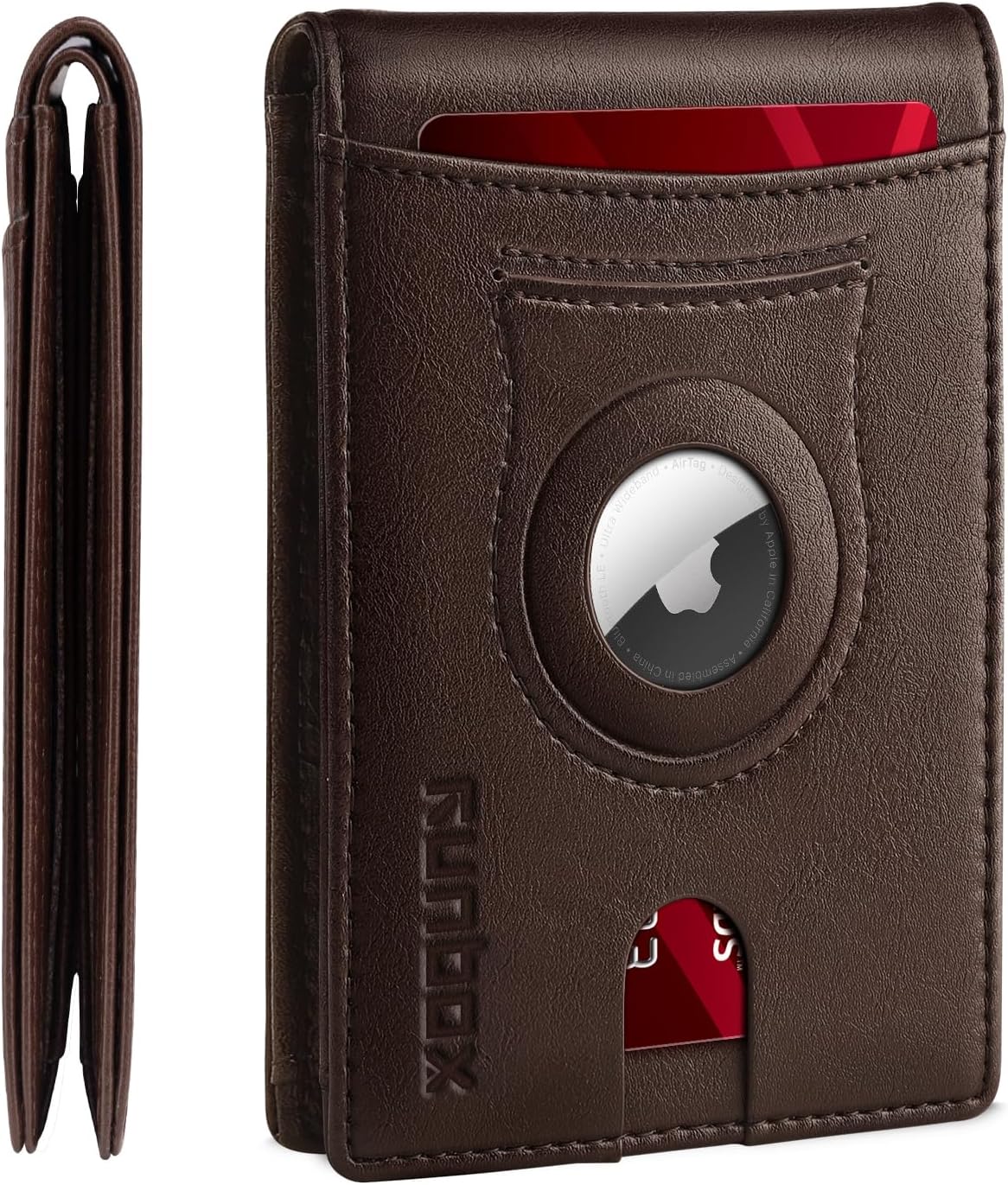 RUNBOX AirTag-Wallet-Mens-Slim-RFID Blocking Wallets Leather with Bill Compartme...