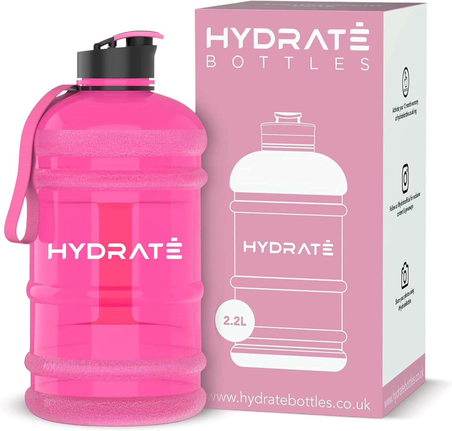 HYDRATE XL Jug 2.2 Litre Water Bottle Pink - BPA Free, Leak Proof, Flip Cap, Big...