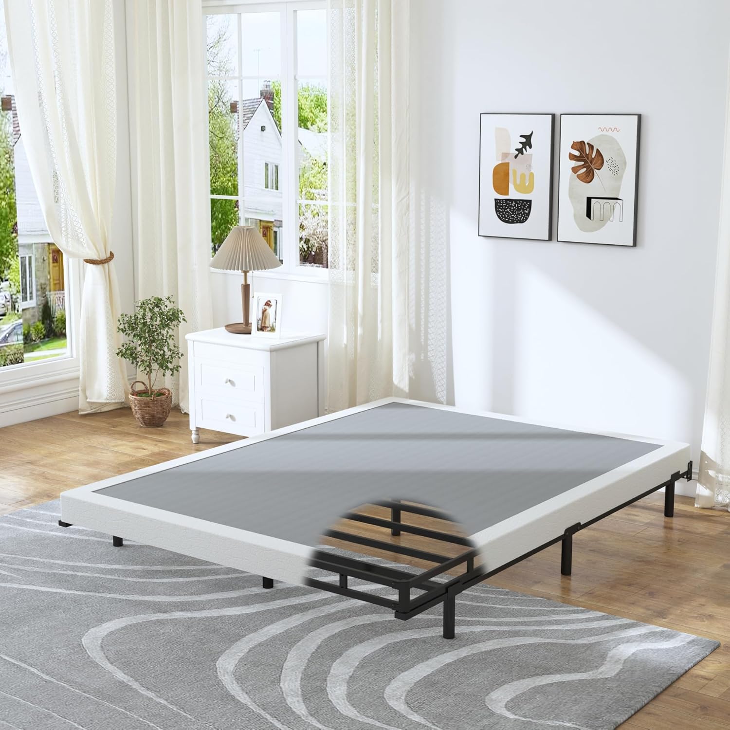 4 Inch Box Spring for Queen Bed Base, Low Profile Metal Queen Size Box Spring wi...
