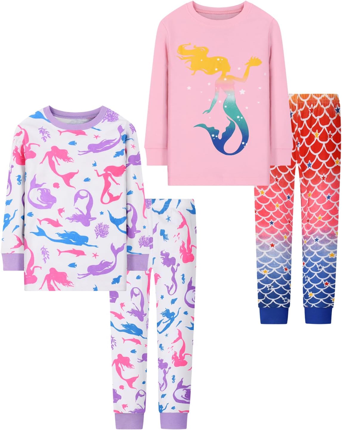 Joyond Girls' 4-Piece Snug Fit Cotton Pajama Set Size 2T-12Years, Kids Girls Lon...