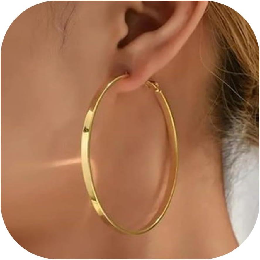 5mm Wide Gold Hoop Earrings for Women Trendy 14K Gold Plated Large Big Flat Hoop...
