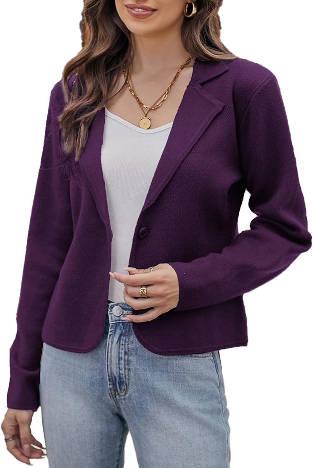 GRACE KARIN Women Sweater Blazer Casual Work Croppped Cardigan Lightweight Butto...