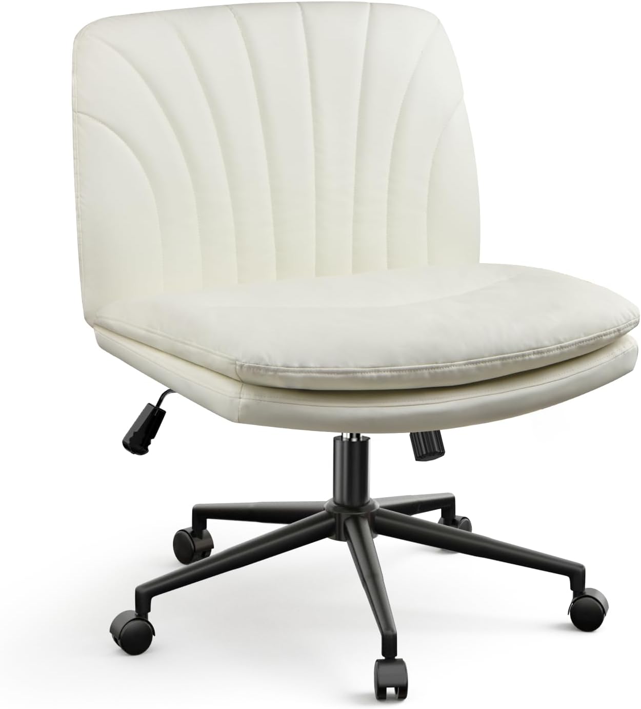 naspaluro Armless Office Chair with Wheels PU Leather Cross-legged Desk Chair He...