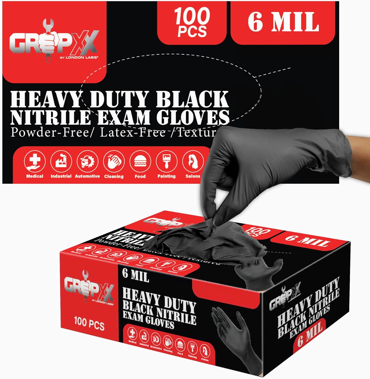 Heavy Duty 6 Mil Black Nitrile Gloves, Disposable Latex&Powder Free, Mechanic, F...