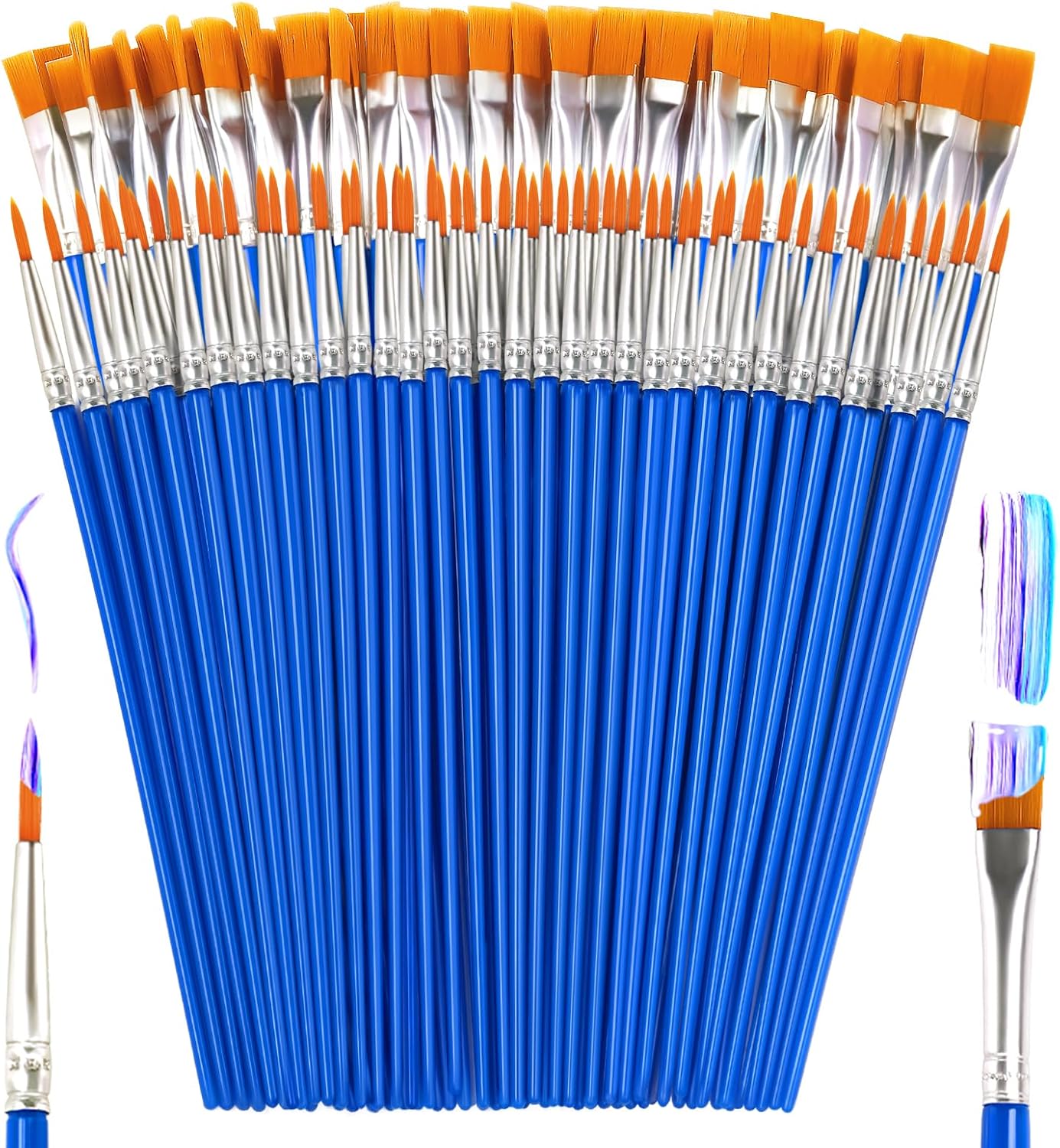 Small Paint Brushes Bulk, 110 Pcs Flat Tip Round Acrylic Paint Brushes for Kids...