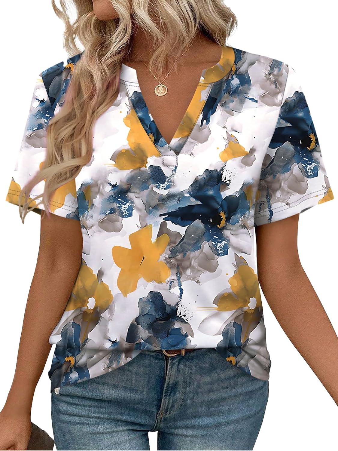 WEESO Womens Tops Summer Short Sleeve V Neck Blouses Business Casual Loose Fit T...