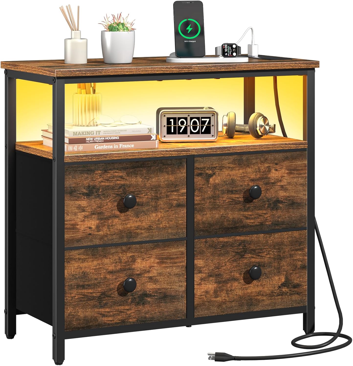 Yoobure Night Stand with Charge Station, Nightstand with 4 Drawers Bedside Table...