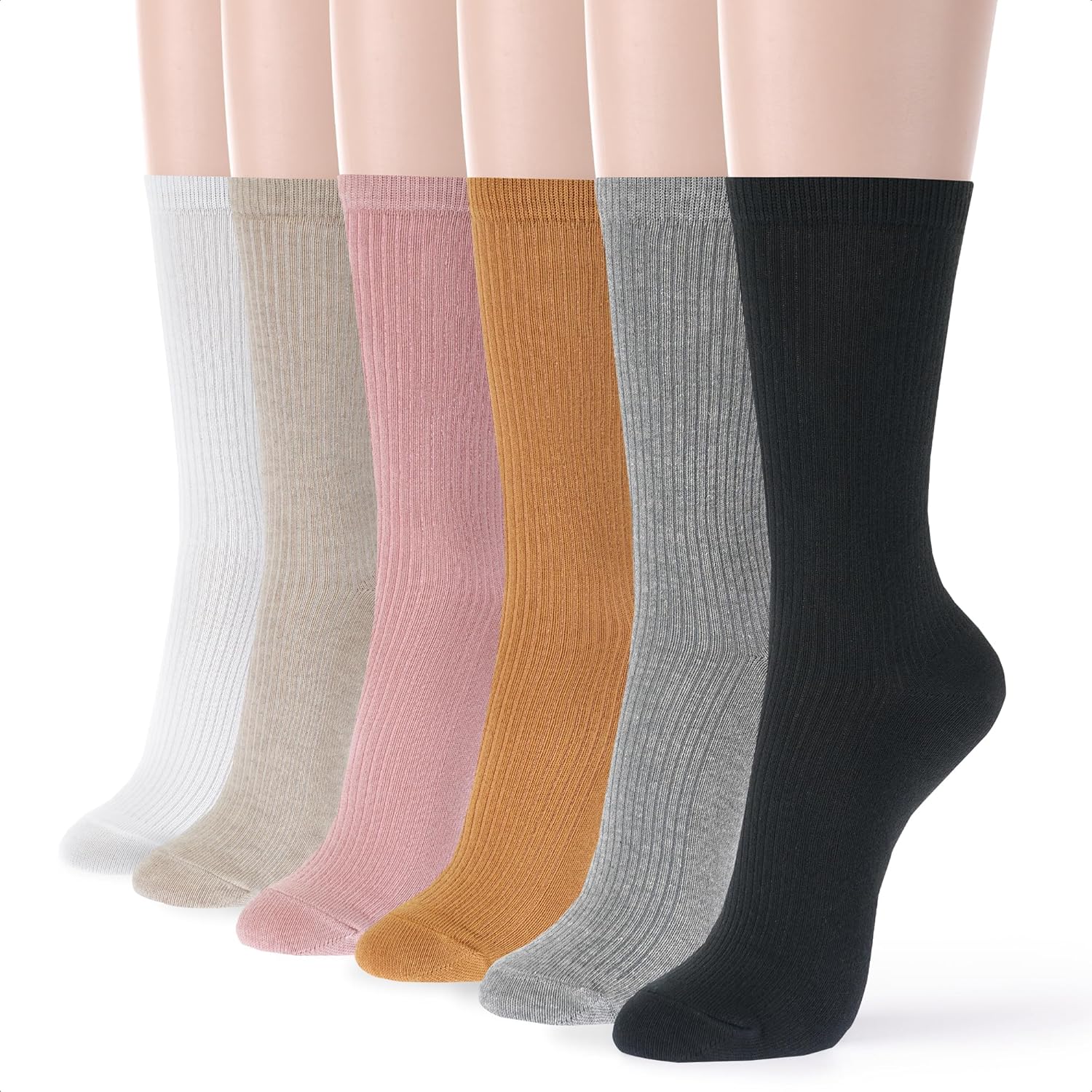 kikiya socks Women Crew | 4-6 Pairs Long Boot Trouser Dress Socks | Black White...