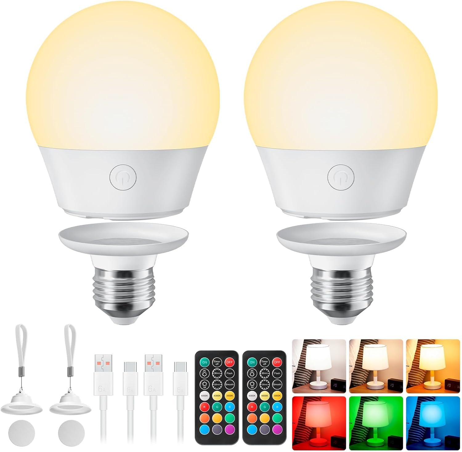 Brightown E26 Rechargeable Light Bulb with Remote and Timer, Battery Backup Bulb...