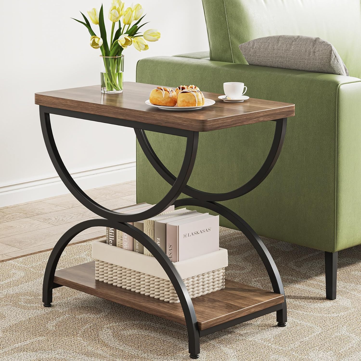Tribesigns 2-Tier End Side Table with Stylish Metal Frame, Vintage Rectangular B...