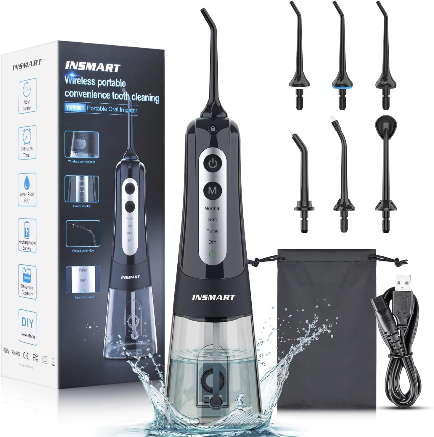 Water Flosser for Teeth Cordless, INSMART Electric Water Dental Pick Portable Or...