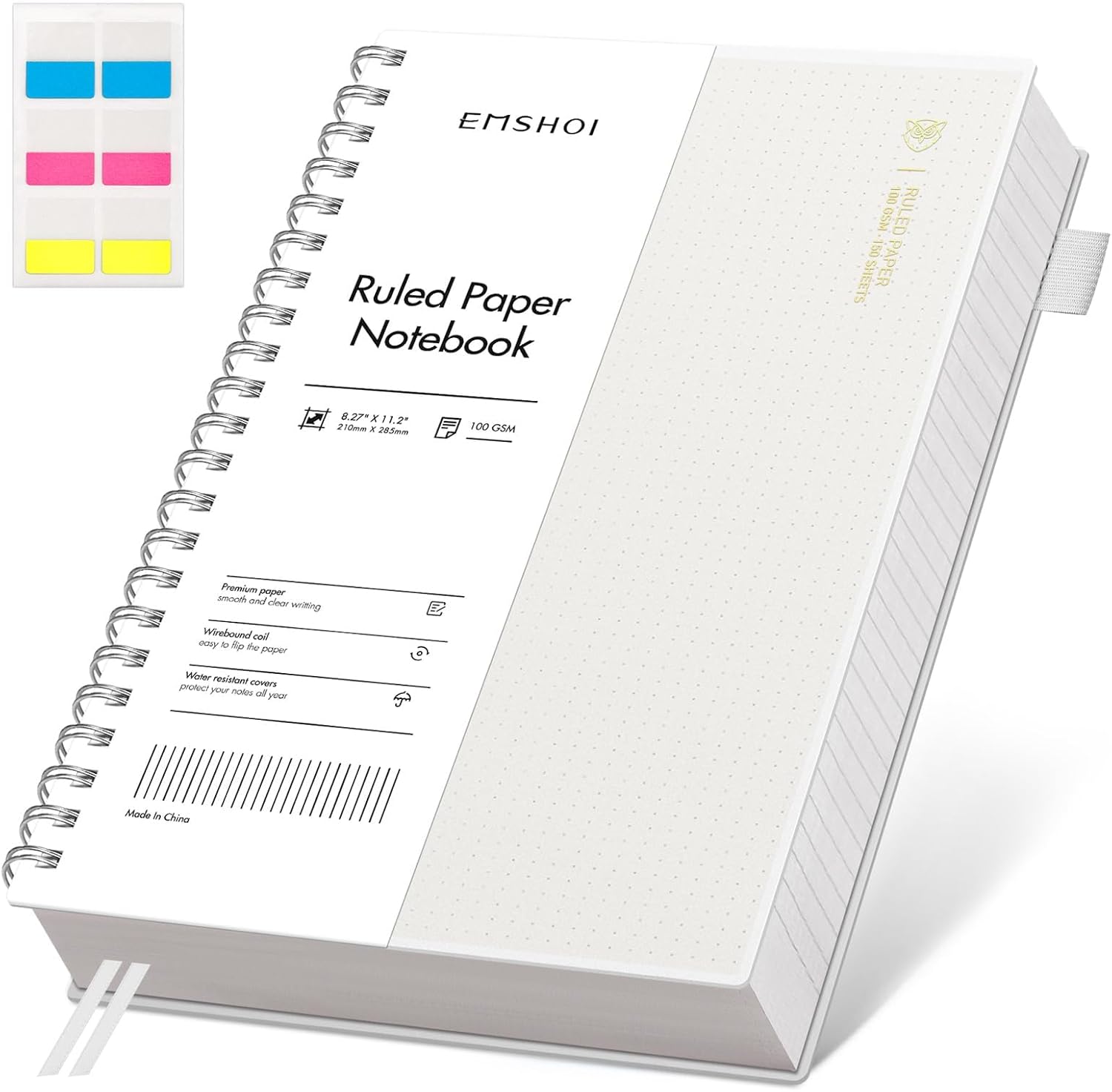 EMSHOI A4 Notebook College Ruled, Spiral Notepad 150 Sheets/300 Pages, 100gsm, P...