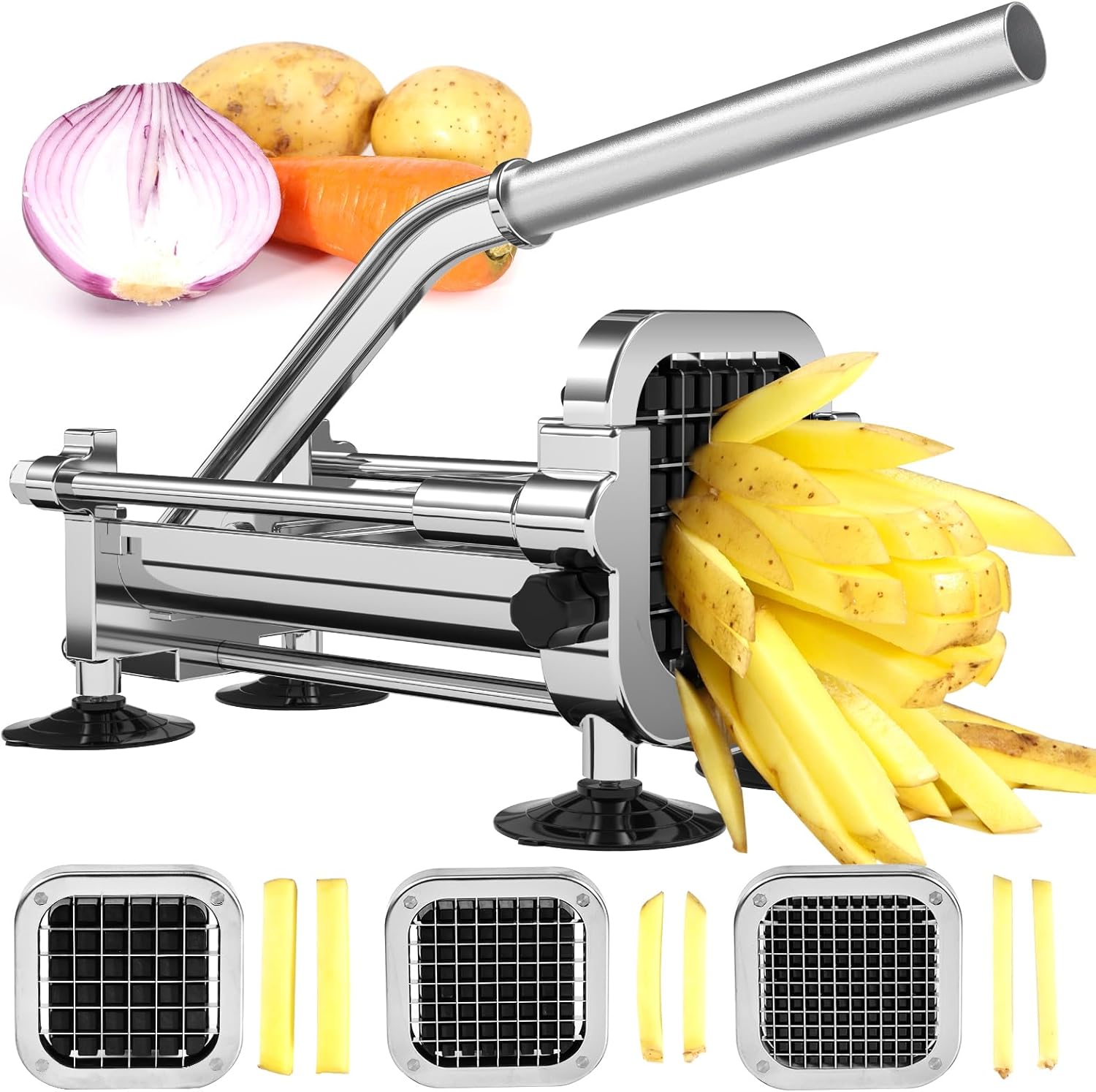 Befano French Fry Cutter, Potato Cutter with 1/2 Inch, 3/8 Inch, and 1/4 inch Bl...