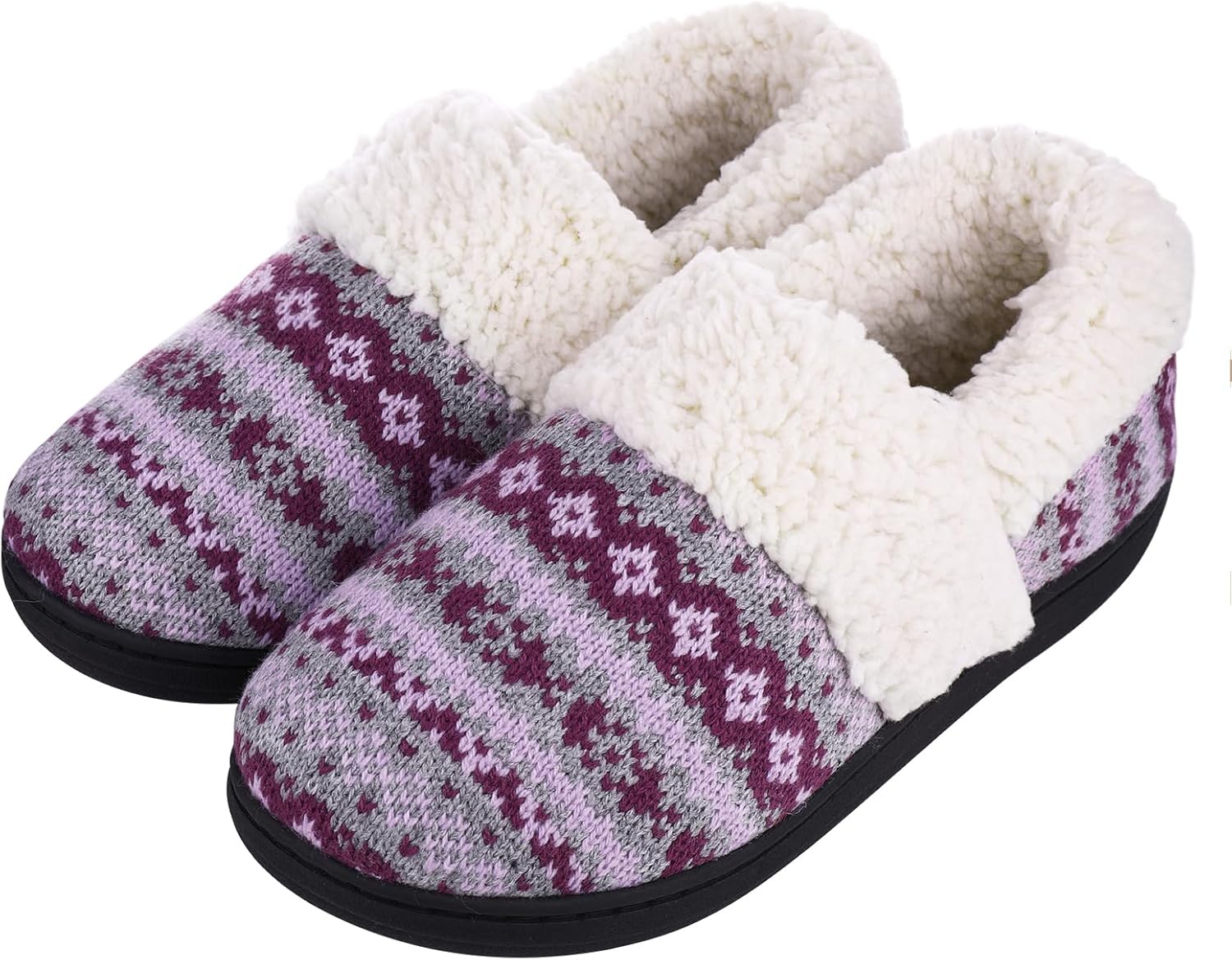 Evshine Women's Fuzzy Memory Foam Slippers, Closed Back Knit Bedroom Slippers, S...