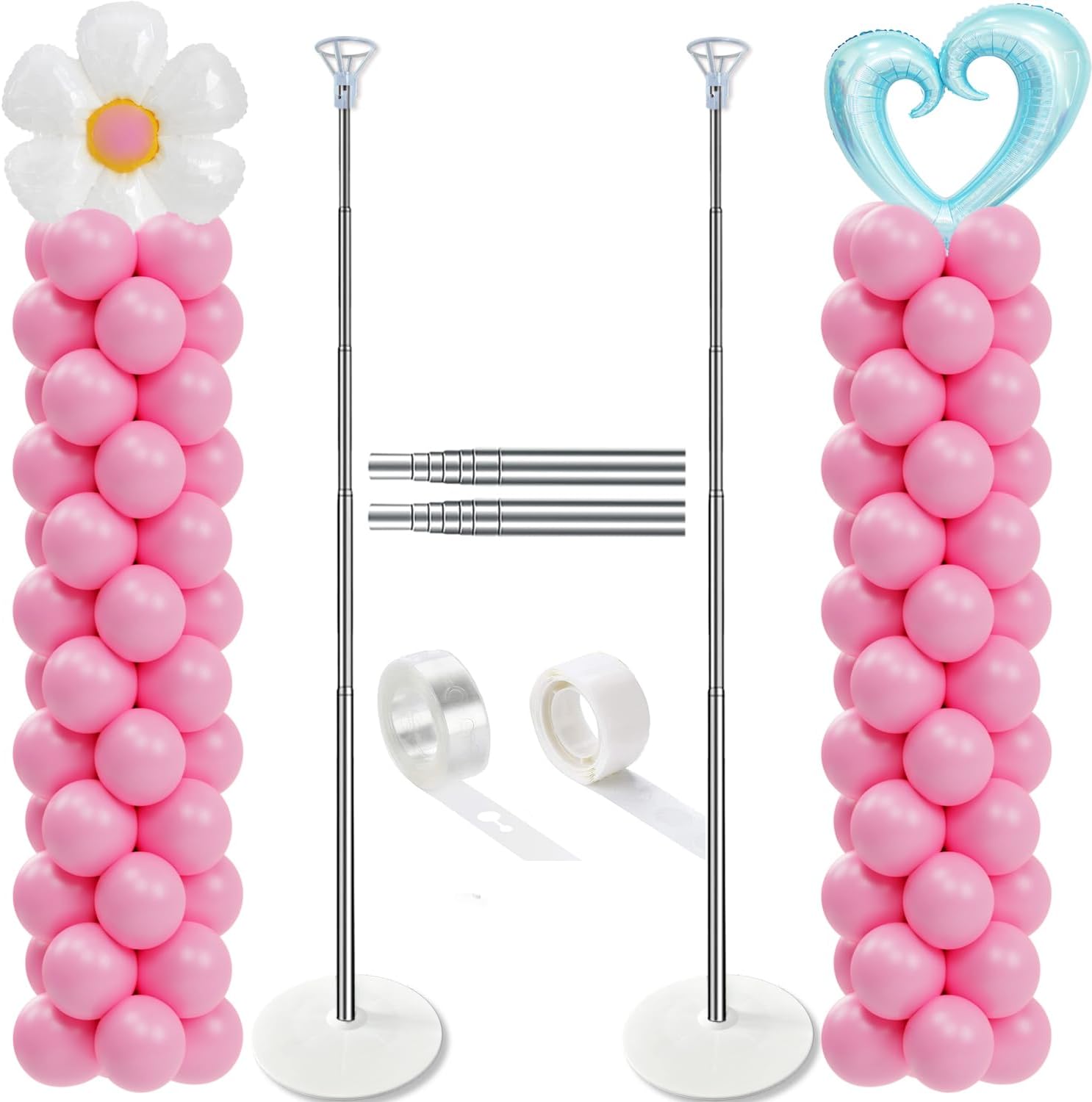Balloon Column Stand Set of 2, Adjustable 7 Feet Balloon Arch Stands with Bases...