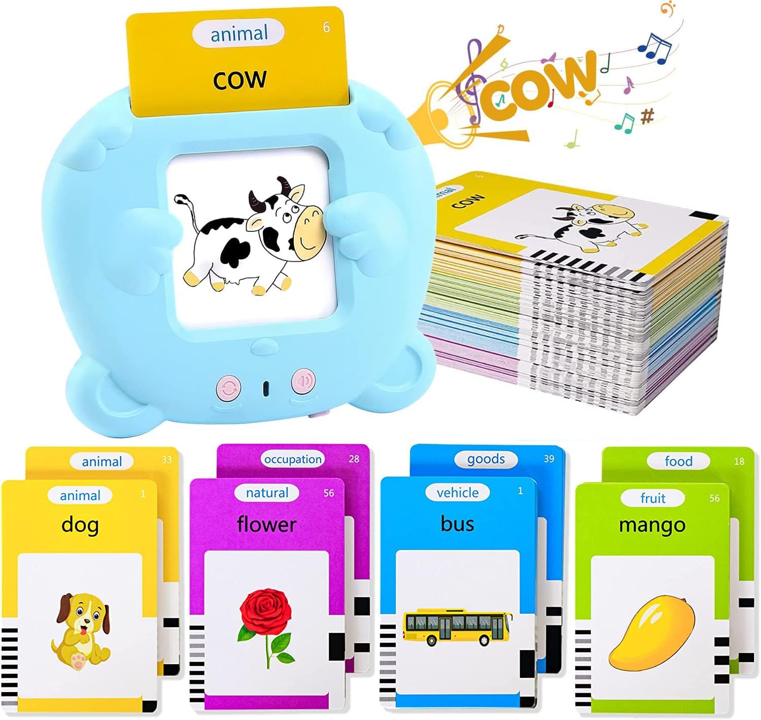 Topfree Talking Flash Cards,Educational Cognitive Toys for 2 3 4 5 6 Year Old Ba...