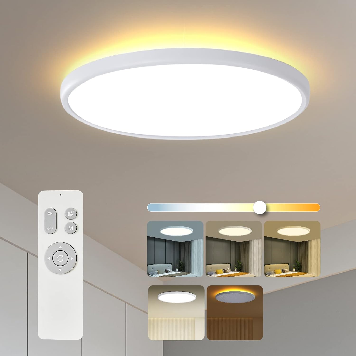 Roomratv Ceiling Light Flush Mount with Night Light, 36W Light Fixture with Remo...
