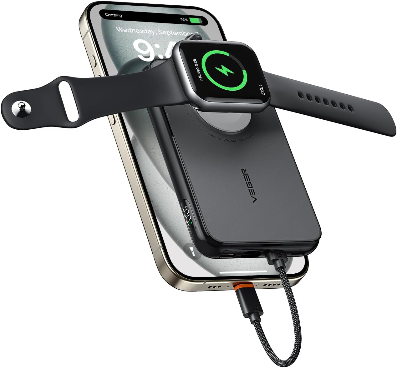 VEGER Power Bank Fast Charger,10000mAh Portable Charger,Built-in iPhone to Type...