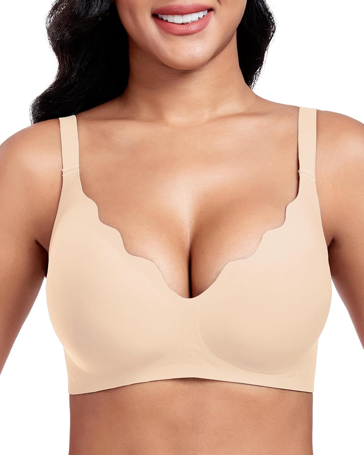 Vinfact Women's Bras Plunge V Floral Non Wired Bra Wireless Push up Bra Padded C...