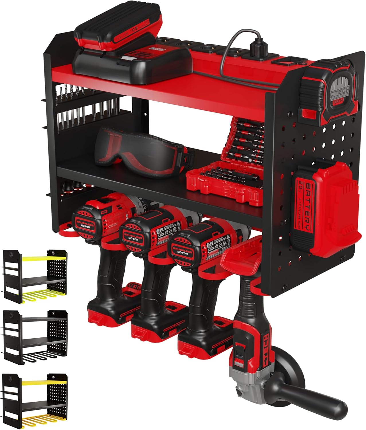 Power Tool Organizer Wall Mount - 3-Tier Heavy-Duty Metal Hand Tool Storage Rack...