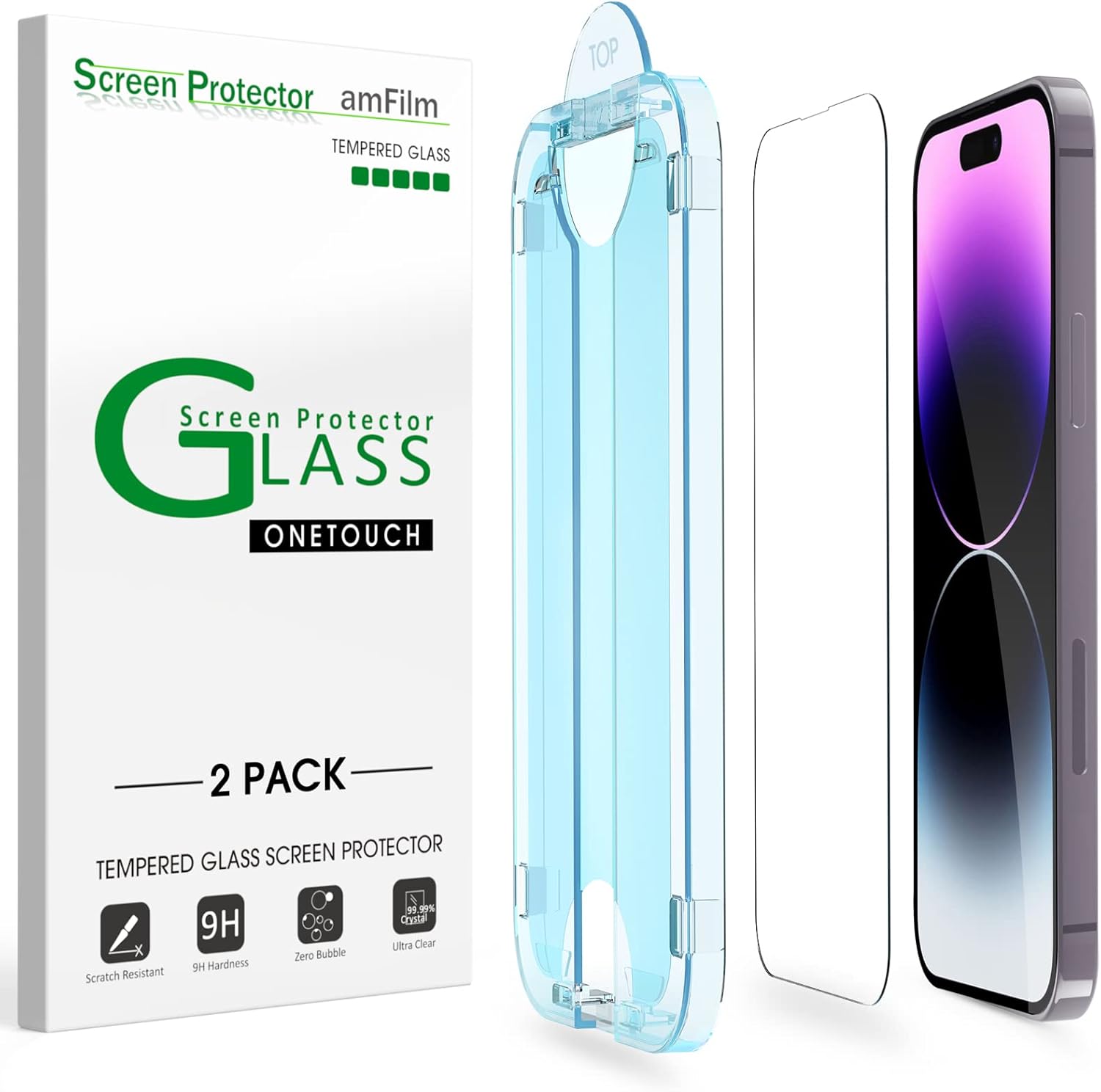 amFilm Easiest Installation OneTouch for iPhone 14 Pro [6.1 Inch] Screen Protect...