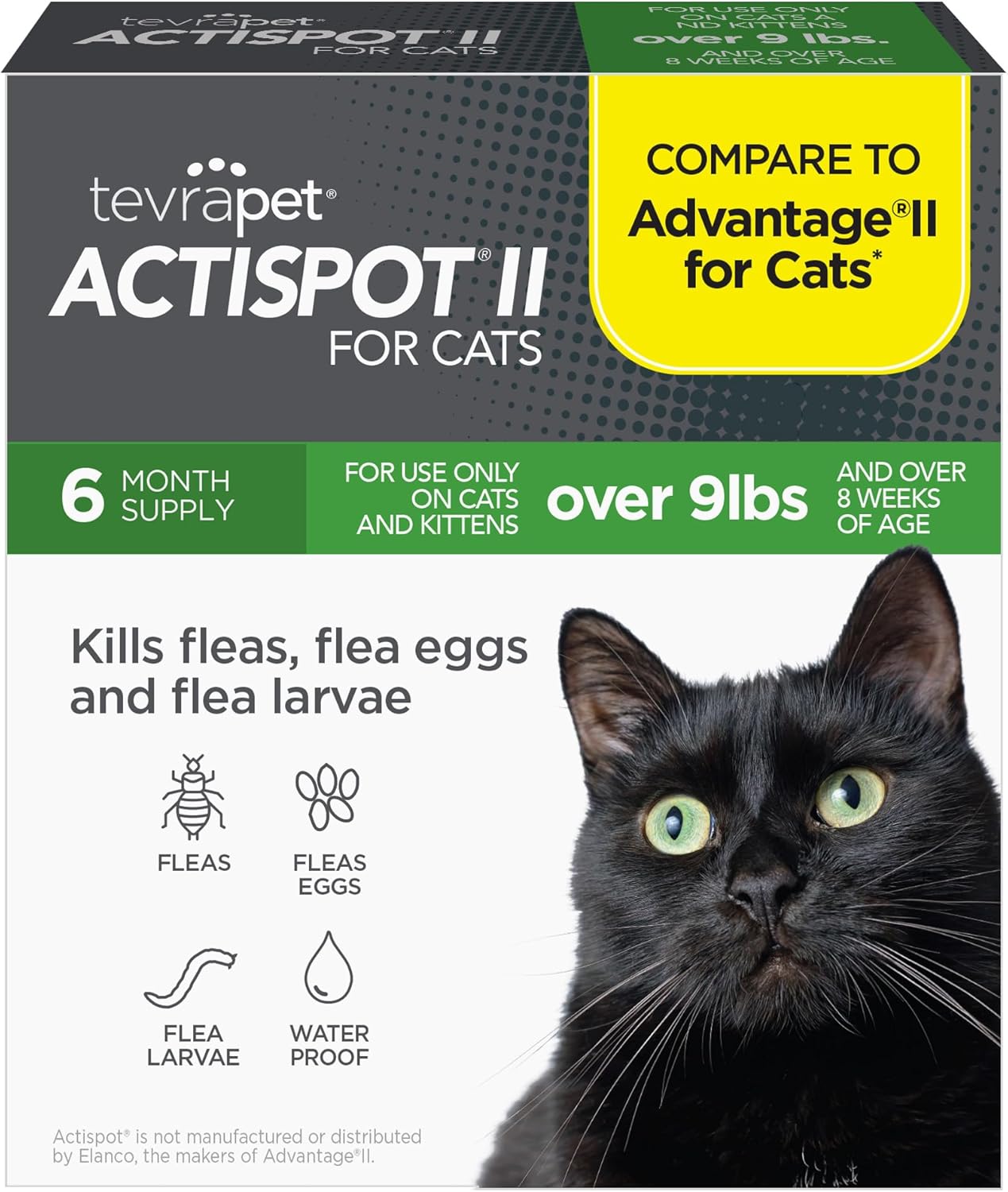 TevraPet Actispot II Flea Treatment for Large Cats 9+ lbs | 6 Doses | Powerful P...