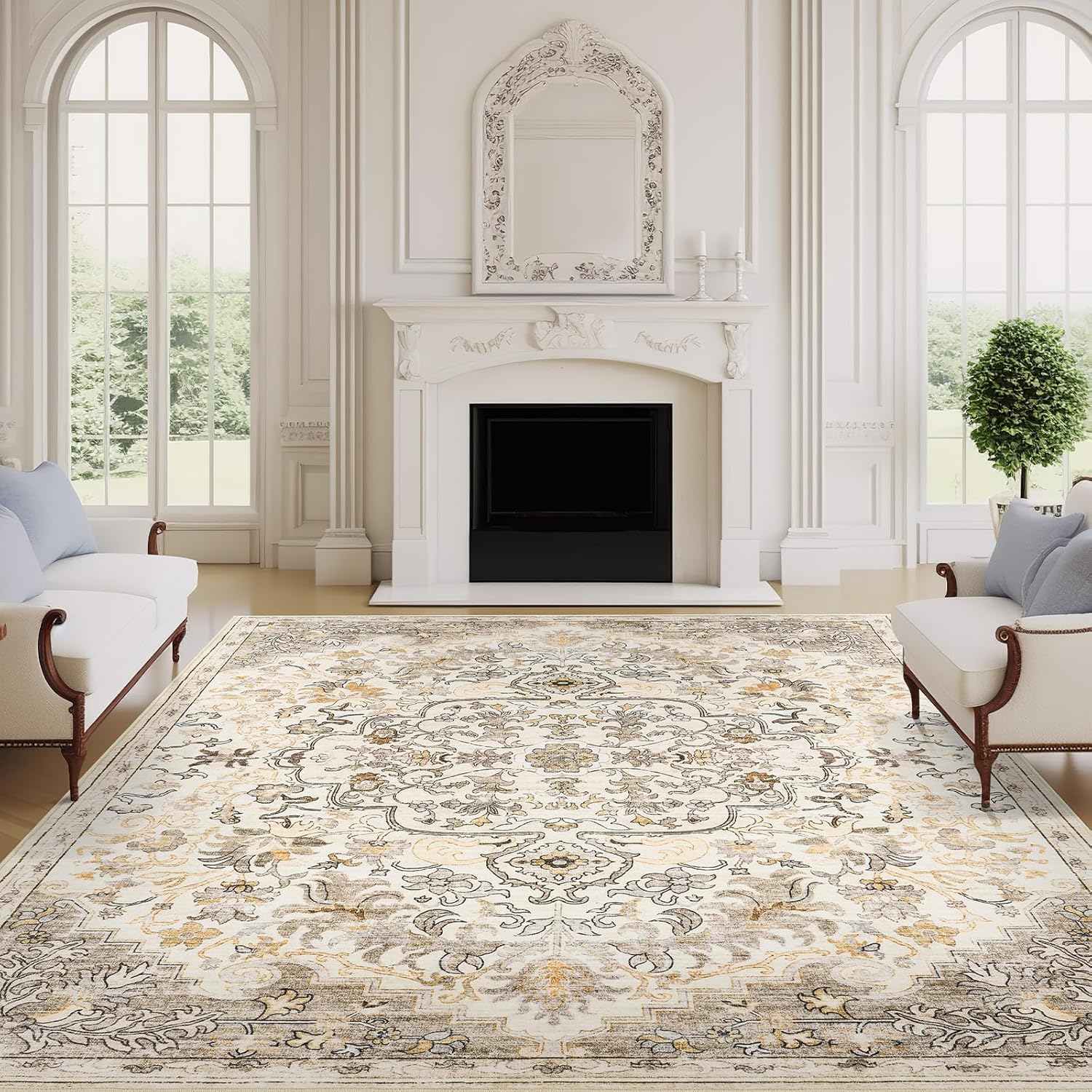 8x10 Area Rug for Living Room, Non Slip Vintage Machine Washable Rug, Foldable S...