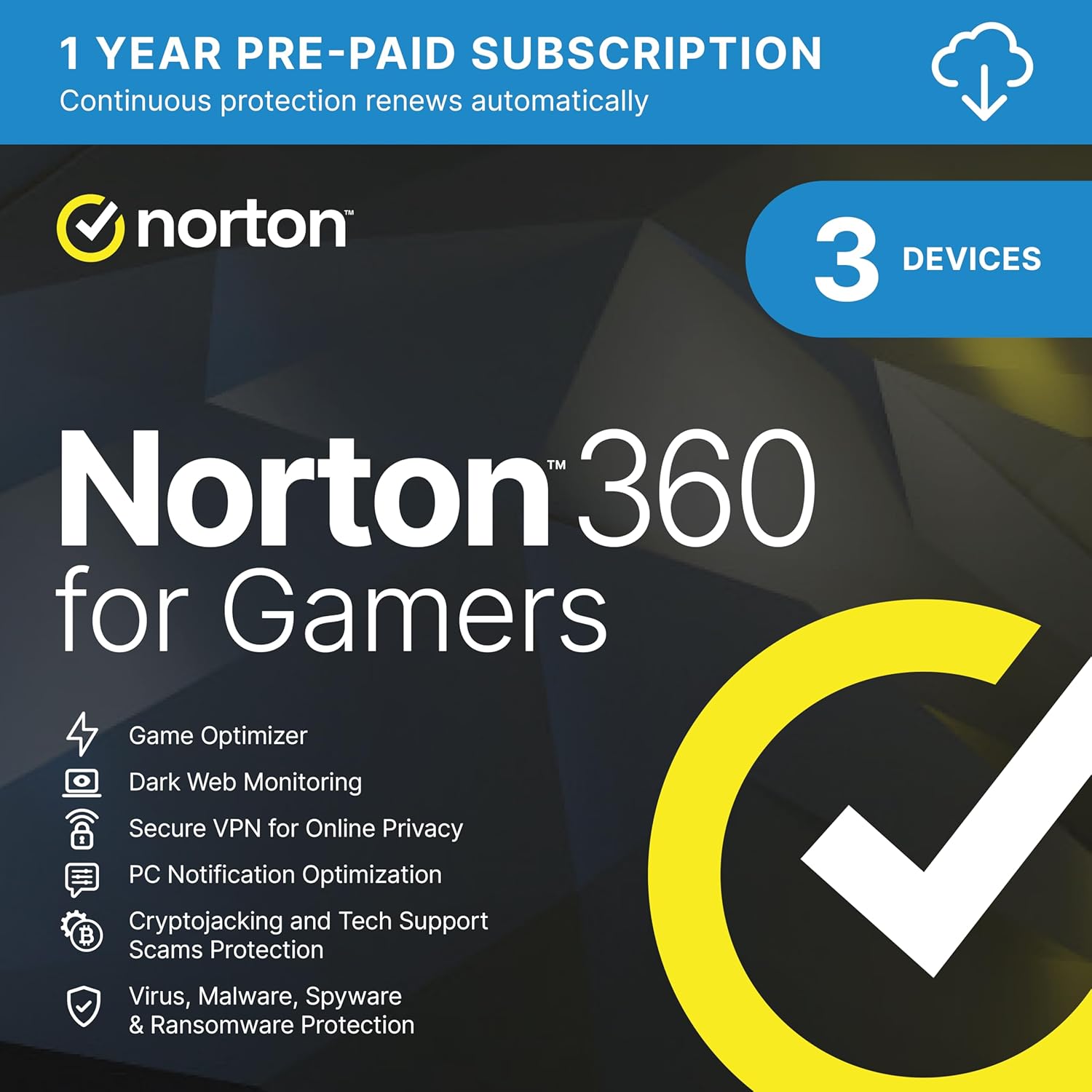 Norton 360 for Gamers 2025, Antivirus software 3 Devices and 1-year subscription...