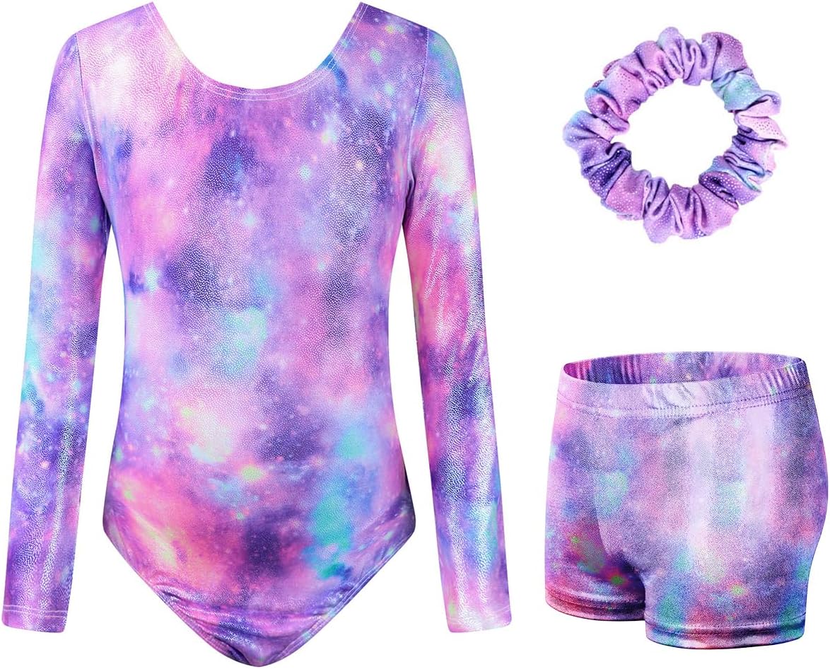JiAmy Gymnastics Leotards for Girls with Shorts Set, Long Sleeve Kids Gymnastics...