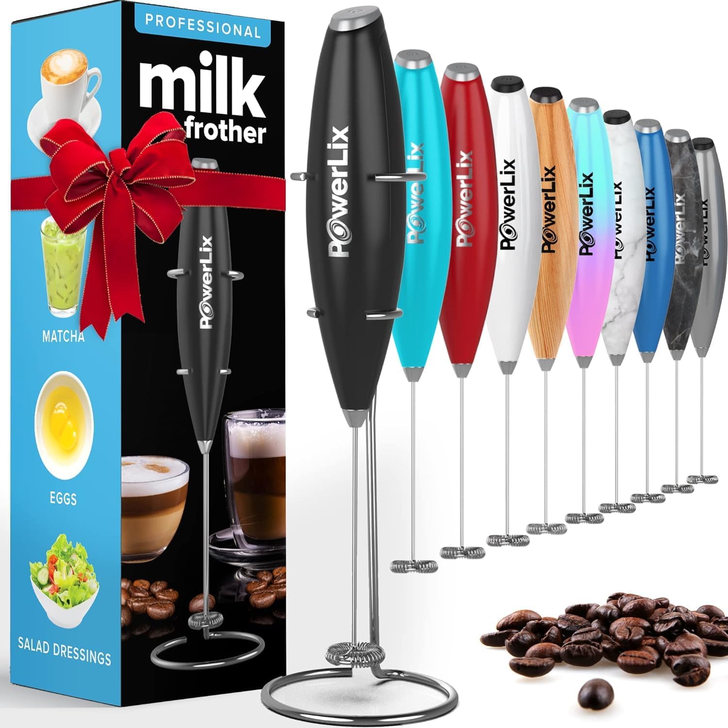 PowerLix Powerful Handheld Milk Frother With Stand Battery Operated Foam Maker F...