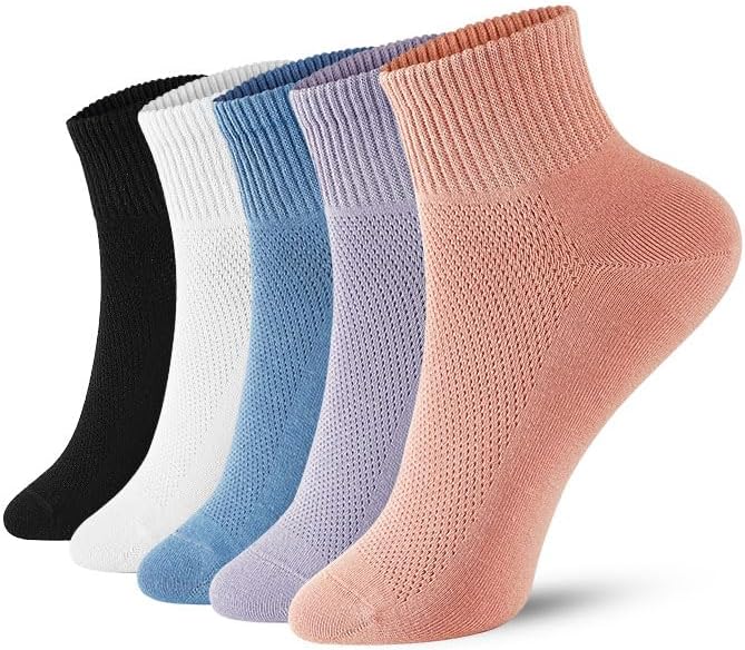 FGZ Womens Socks Thin Ankle Socks Soft Cotton Lightweight Breathable 5 Pairs Mul...