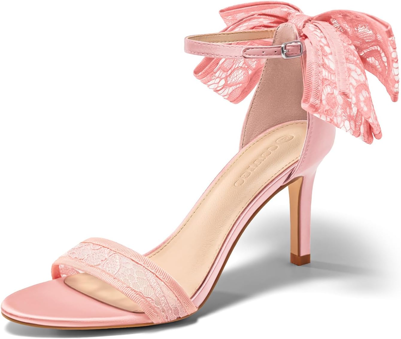 Coutgo Womens High Heels Sandals Lace Bow Tie Back Open Toe Ankle Strap Sexy Sti...