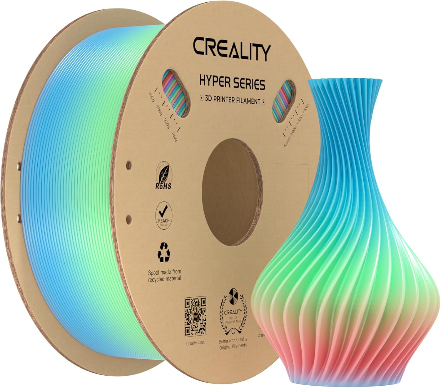 Creality Hyper Rainbow PLA Filament for Ender 3 V3 Plus, 3D Printer Filament Des...