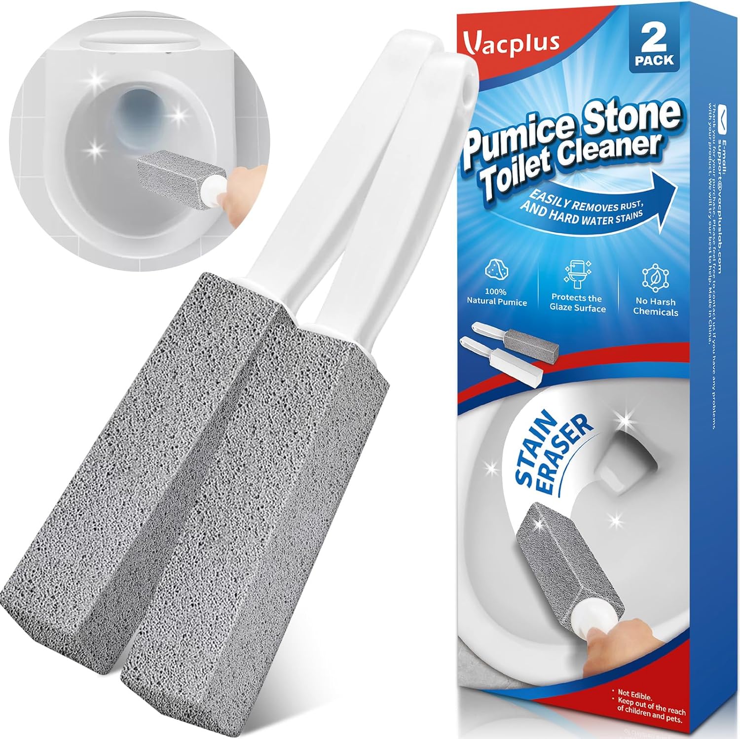 Vacplus Toilet Brush - Toilet Bowl Cleaners with Extra Long Handle, 100% Pumice...
