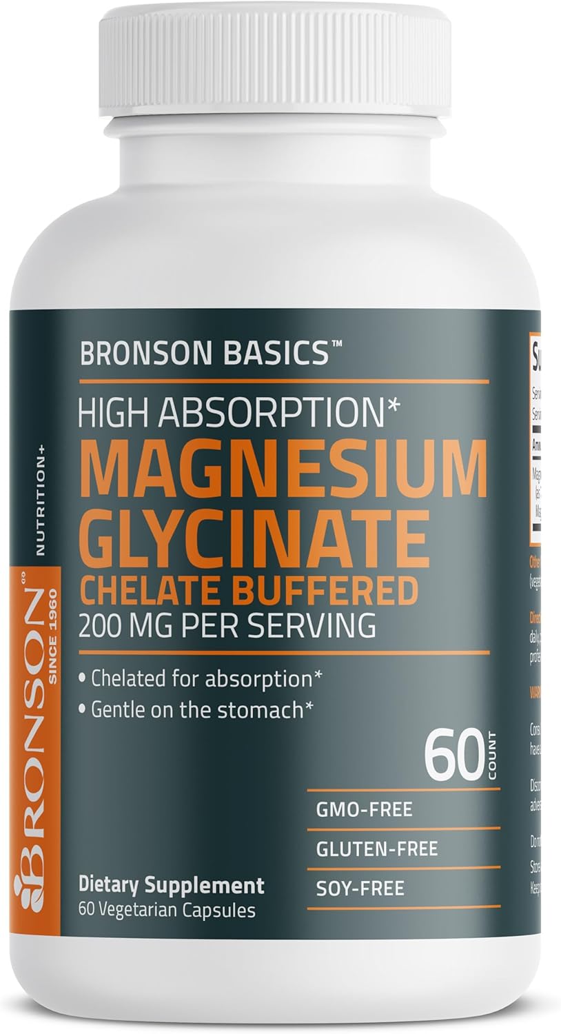 Bronson Magnesium Glycinate 200mg High Absorption Chelated Buffered Gentle On Th...