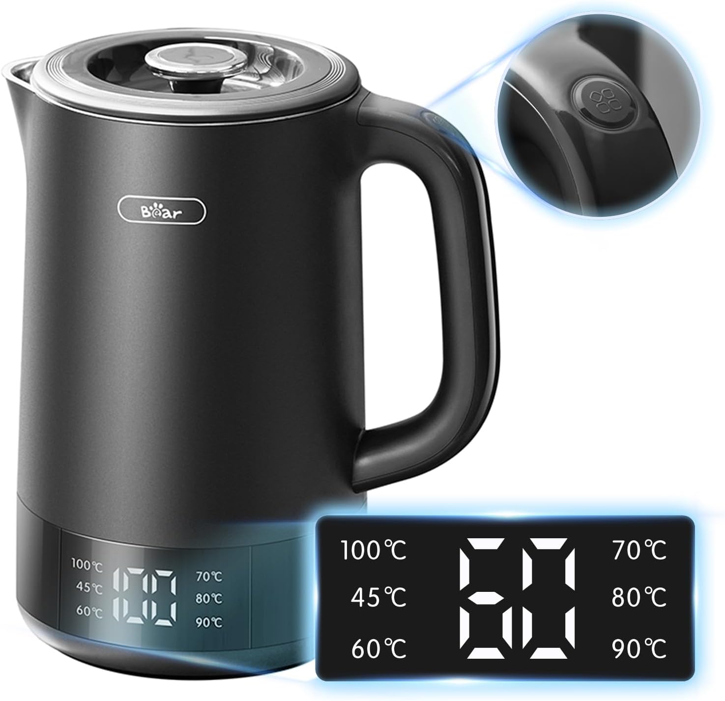 Bear 1.7L Electric Kettle with 6 Temperature Settings, 1800-2200W, Auto shut-off...