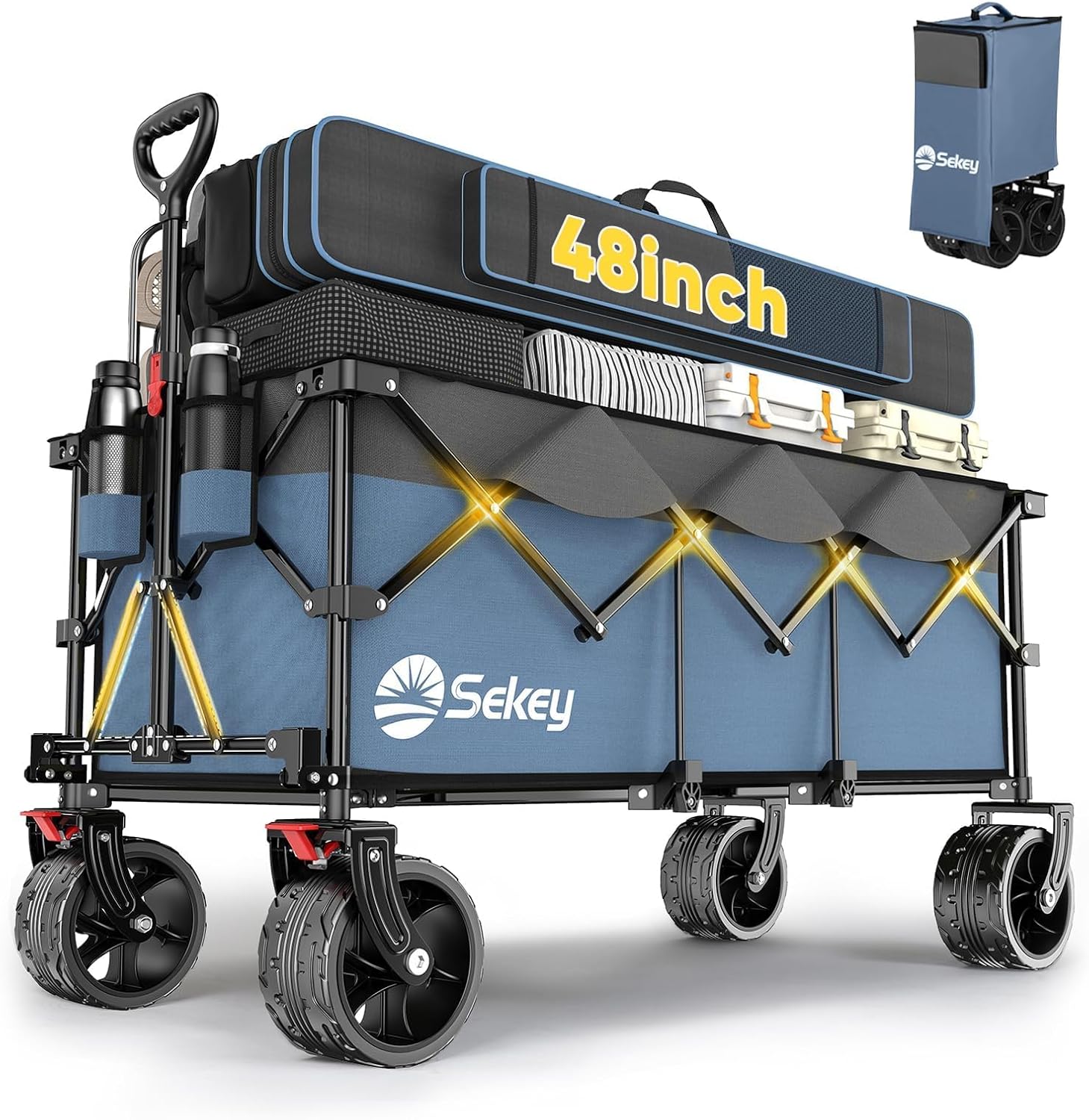 Sekey 48''L Collapsible Foldable Extended Wagon with 440lbs Weight Capacity, Hea...