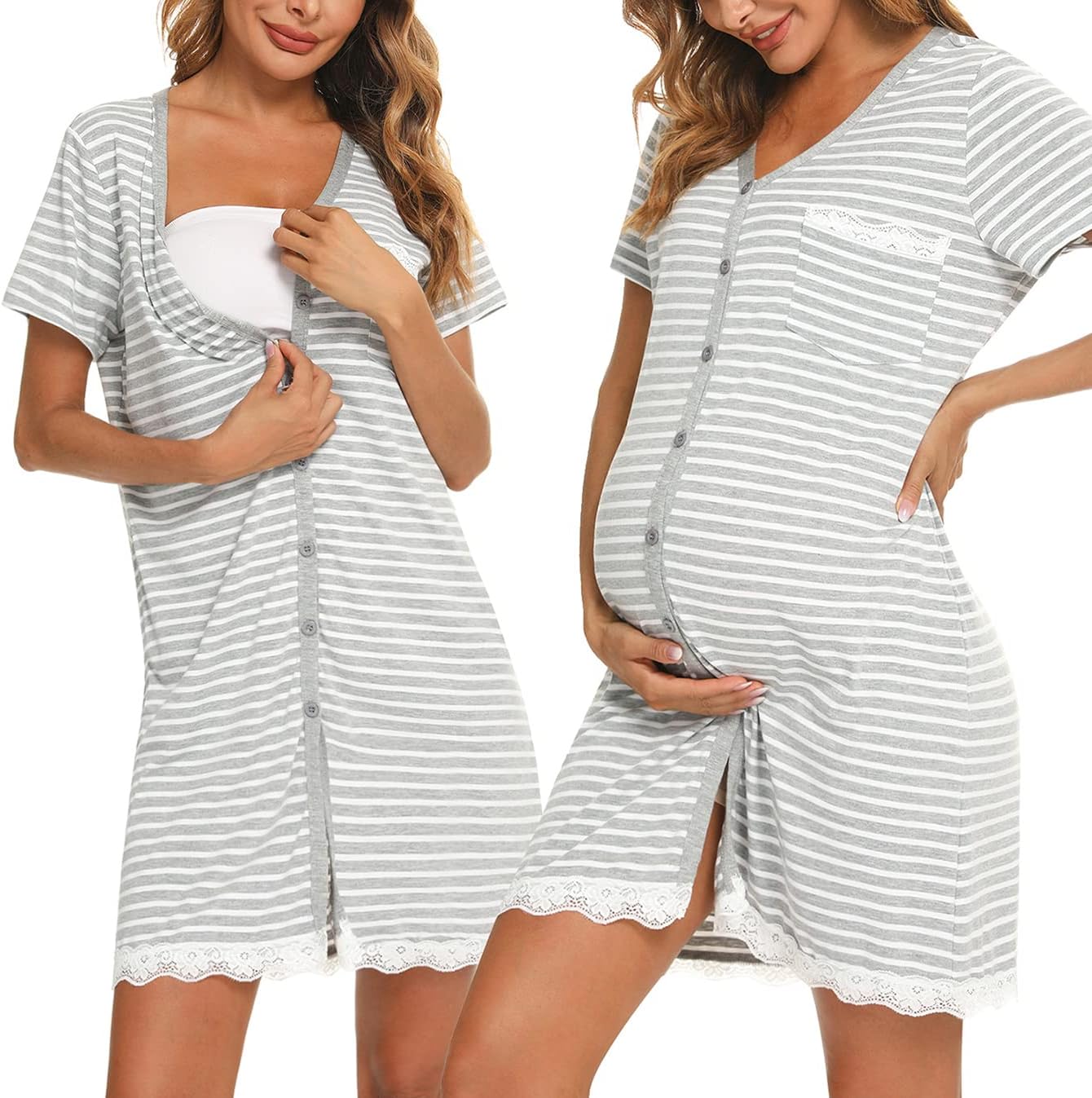 Uniexcosm Maternity Nursing Nightdress, Women's Short Sleeve Nightwear Soft Butt...