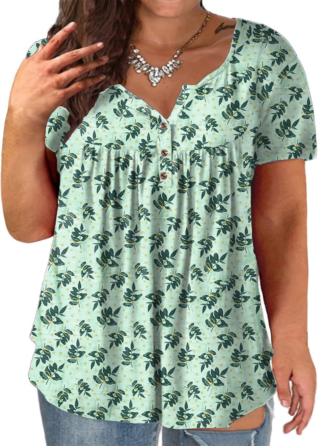 Plus-Size Tops for Women Summer Henley Shirts Flowy Tunics Tee 18_floral_019 18...