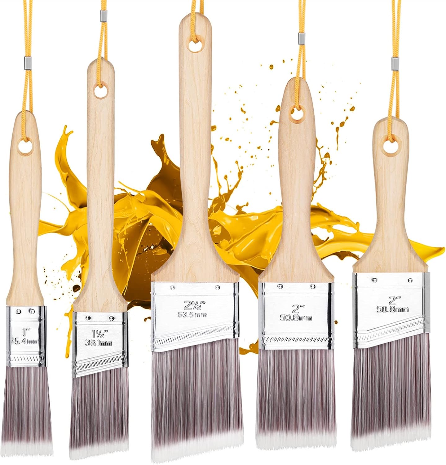 Emitever Paint Brush Set-5 Piece, Wood Handle, Premium Wall Brush Set, House Pai...