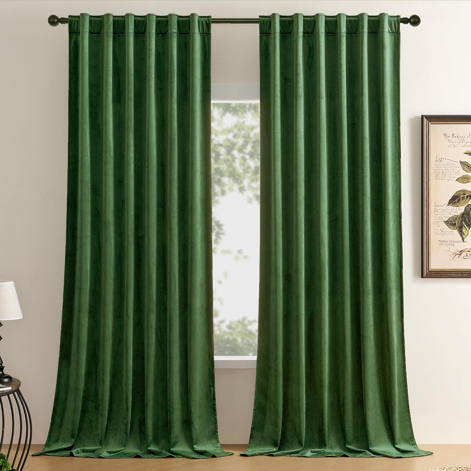 Timeper Moss Green Velvet Curtains 84 inches 2 Panels, Blackout Curtains for Bed...