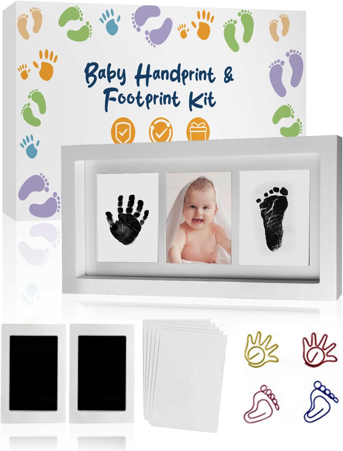 MOXTOYU Baby Handprint and Footprint Photo Frame Kit, 2 Clean-Touch Baby Handpri...
