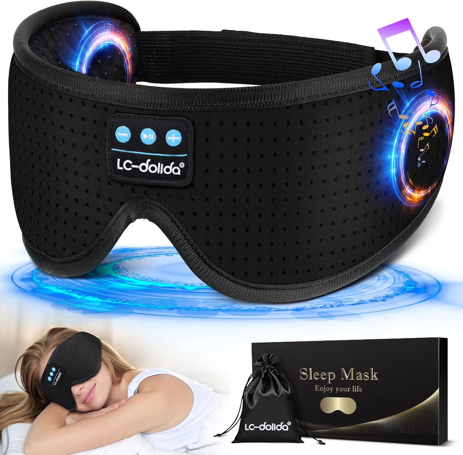 LC-dolida Sleep Headphones, White Noise Bluetooth Sleep Mask 3D Wireless Eye Mas...