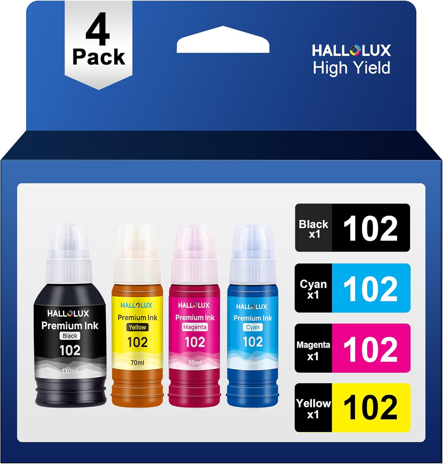 HALLOLUX 102 Ink Compatible for Epson 102 Ink Bottle Multipack for Epson EcoTank...